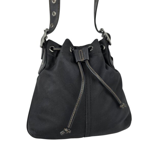 Vintage Coach Black Leather Canvas Drawstring Bucket Shoulder Purse 9.5" x 9" - Picture 1 of 9